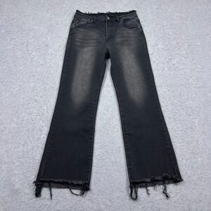 Risen Los Angeles Jeans Women's 7/28 Vintage Black Raw Hem Cropped Flare Jeans